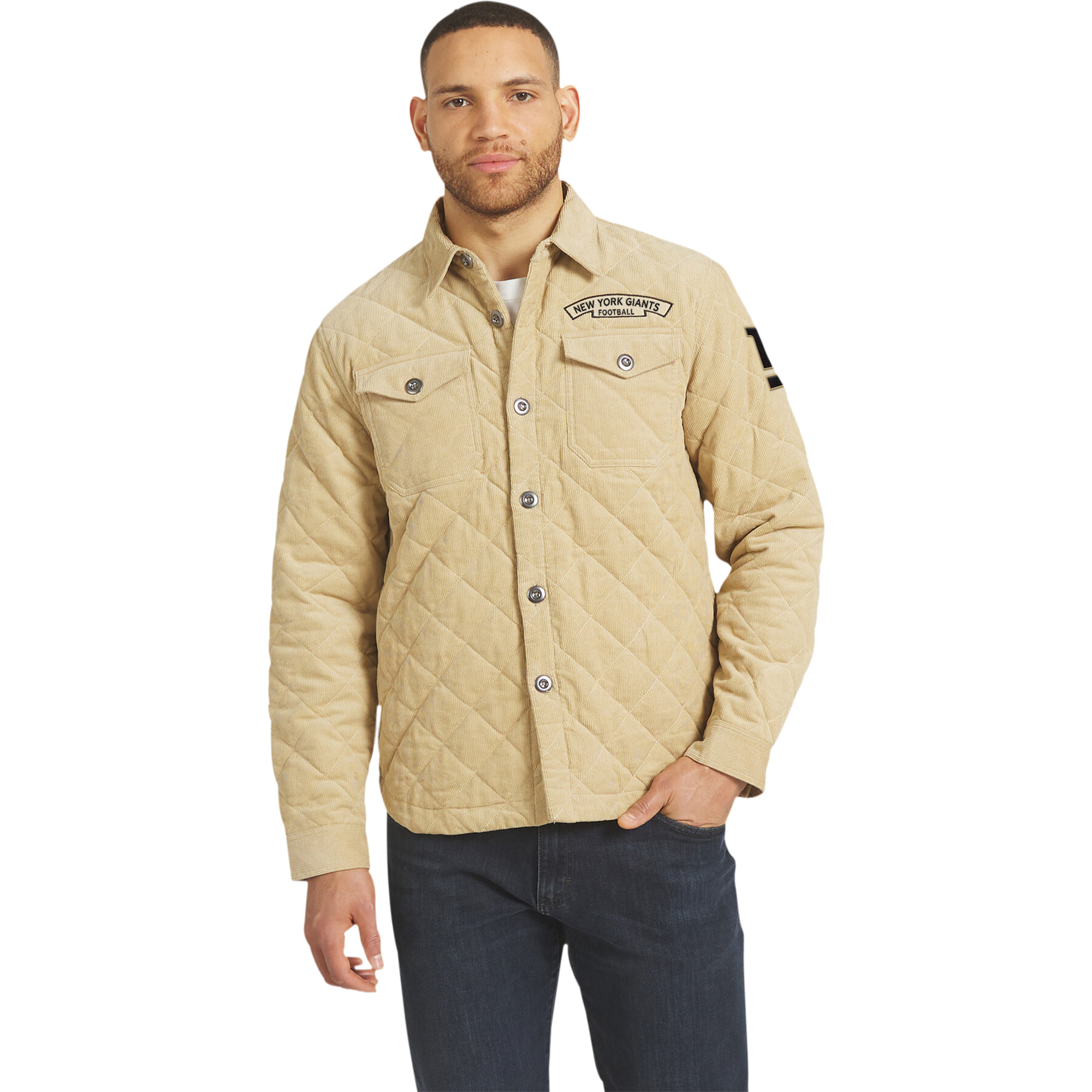 Men's Darius Rucker Collection by Fanatics Tan New York Giants Button-Up Thin-Wale Corduroy Shacket