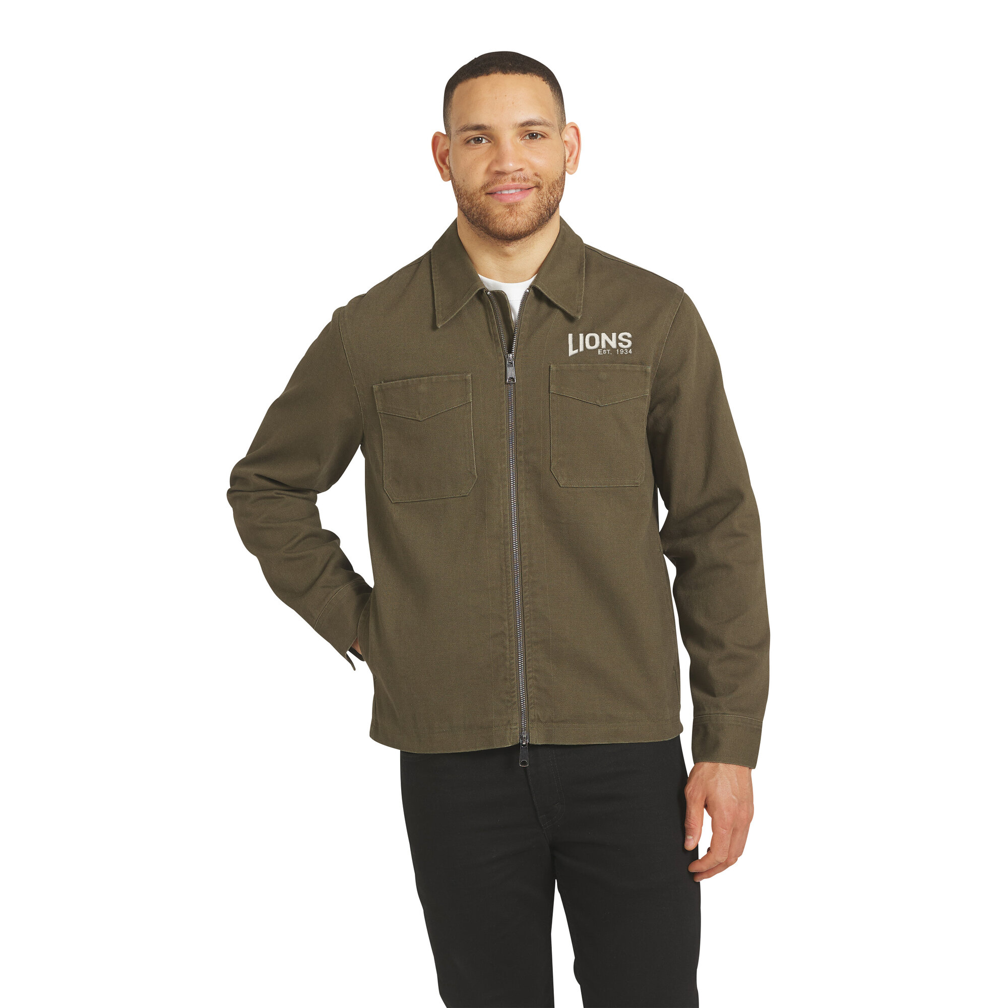 Men's Darius Rucker Collection by Fanatics Olive Detroit Lions Brushed Canvas Full-Zip Jacket
