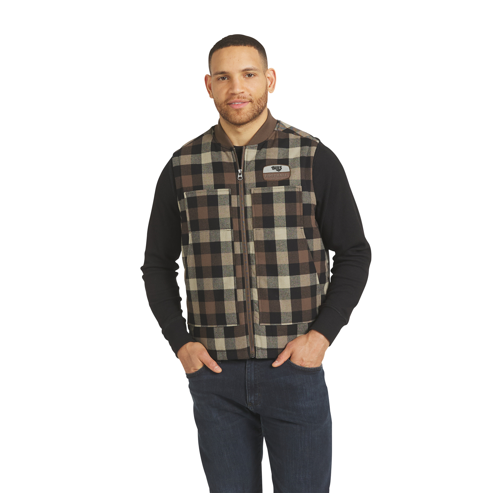 Men's Darius Rucker Collection by Fanatics Brown Buffalo Bills Brushed Plaid Sherpa Full-Zip Vest
