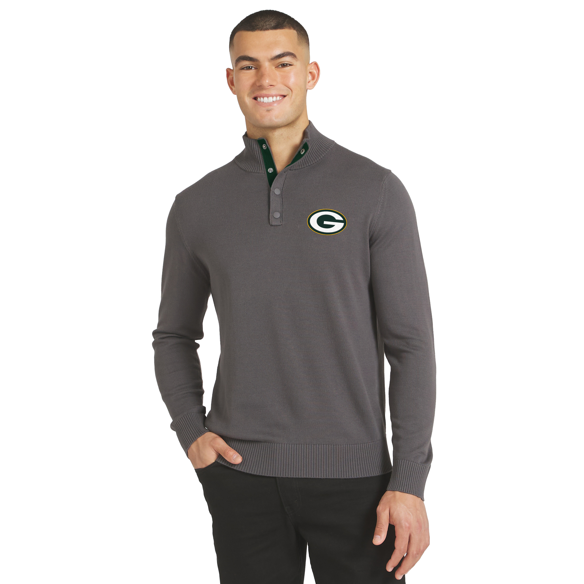 Men's J. Palmer Charcoal Green Bay Packers Sideline Quarter-Snap Sweater