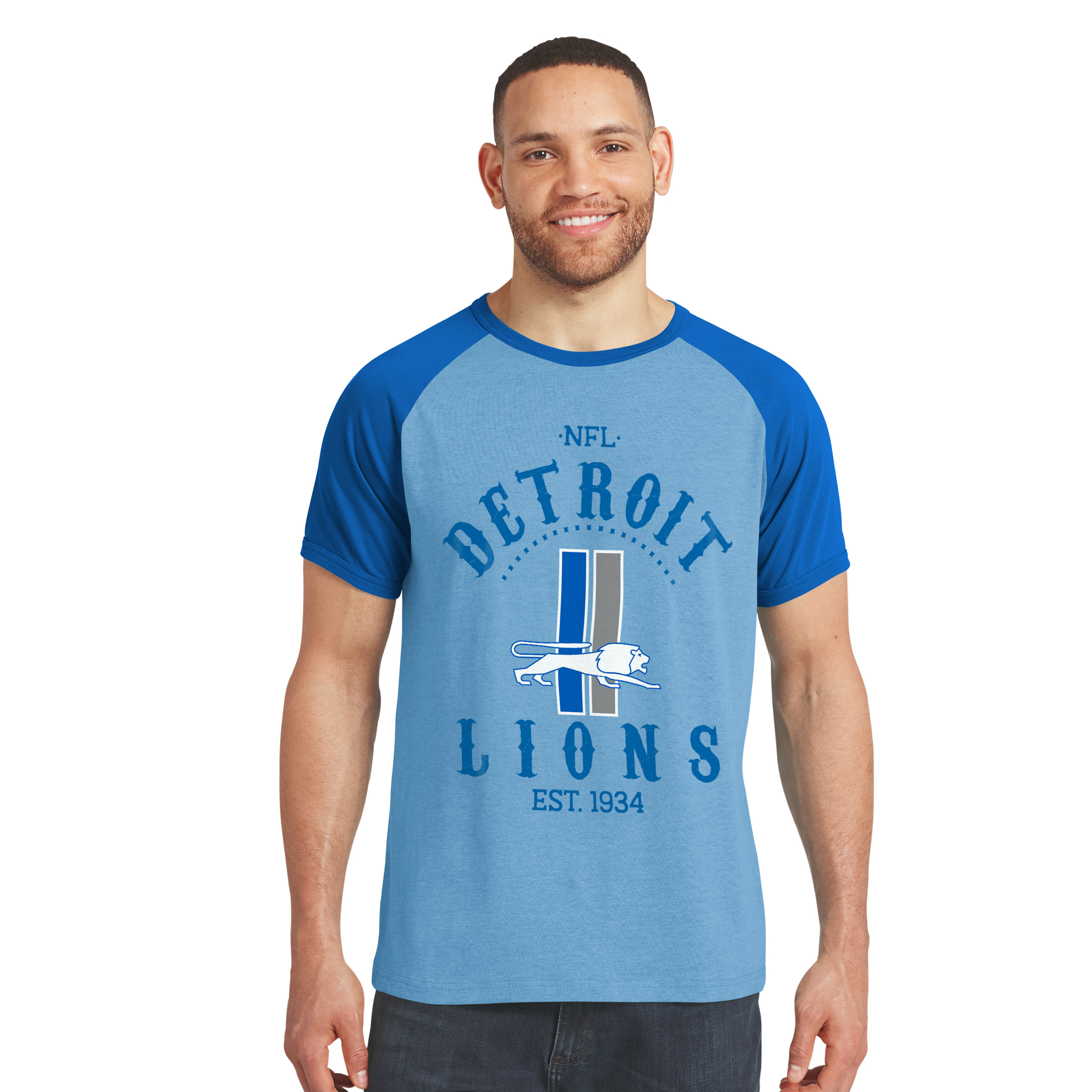 Men's Darius Rucker Collection by Fanatics Blue Detroit Lions Raglan T-Shirt