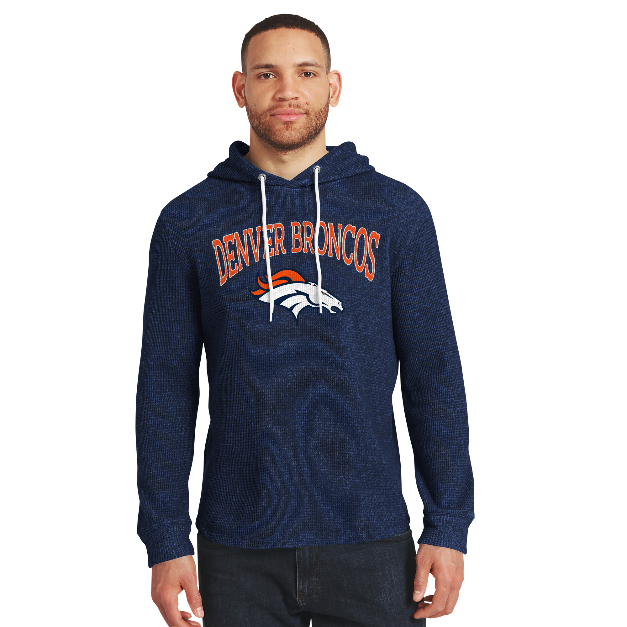 Men's Darius Rucker Collection by Fanatics Navy Denver Broncos Waffle Knit Hooded Tri-Blend Long Sleeve T-Shirt