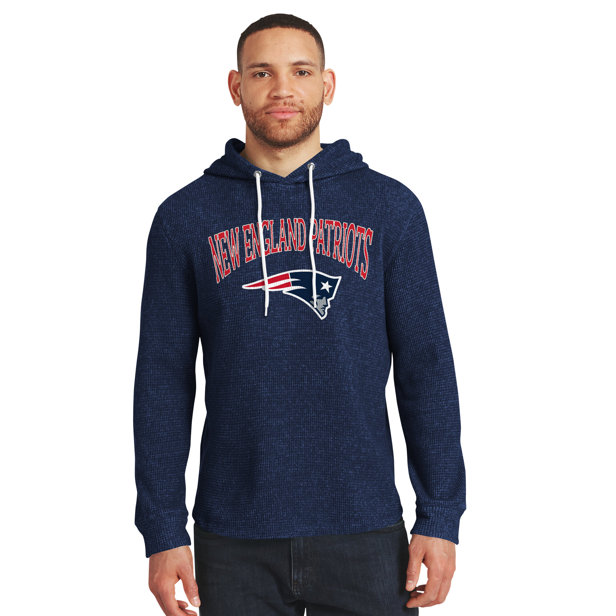 Men's Darius Rucker Collection by Fanatics Navy New England Patriots Waffle Knit Hooded Tri-Blend Long Sleeve T-Shirt