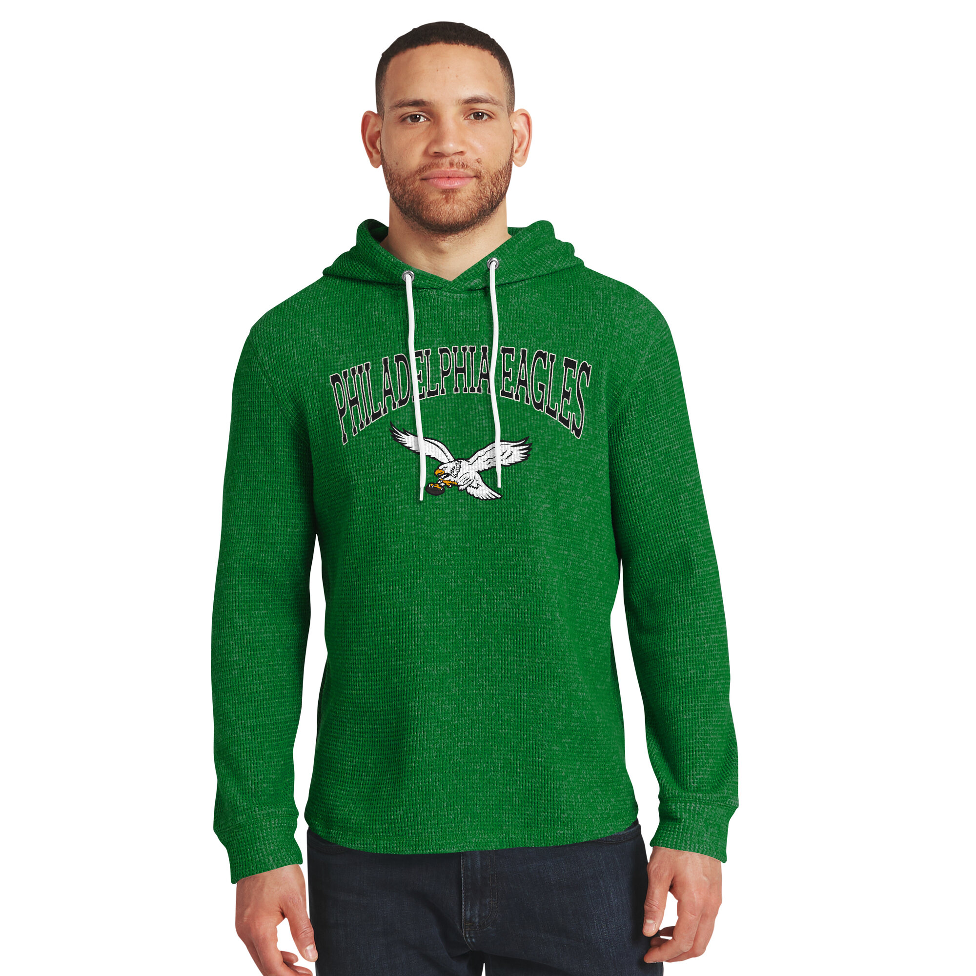 Darius Rucker Collection By Fanatics Men's Kelly Green Philadelphia Eagles Waffle Knit Hooded Tri-Blend Long-Sleeve T-Shirt - Kelly Green