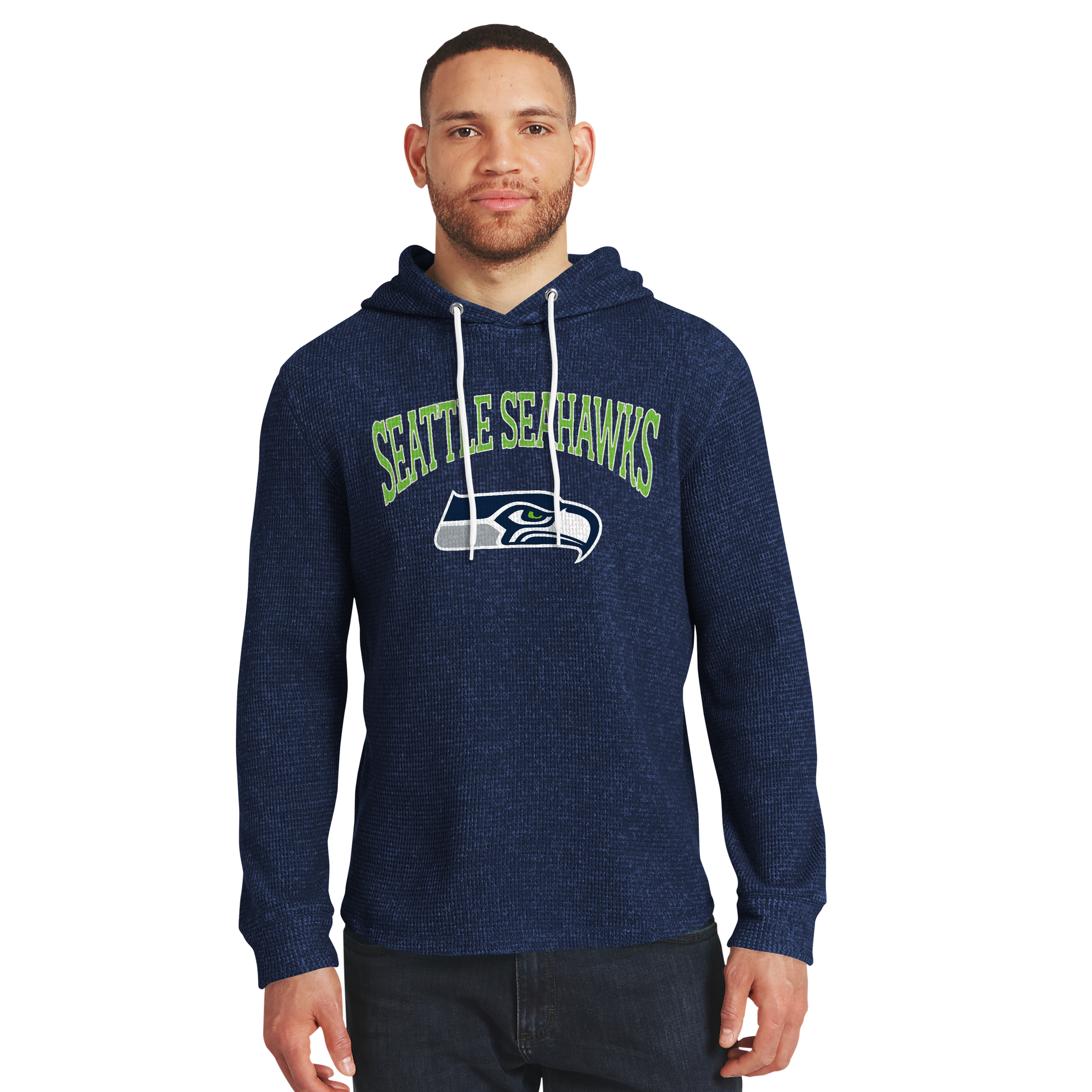 Men's Darius Rucker Collection by Fanatics College Navy Seattle Seahawks Waffle Knit Hooded Tri-Blend Long Sleeve T-Shirt