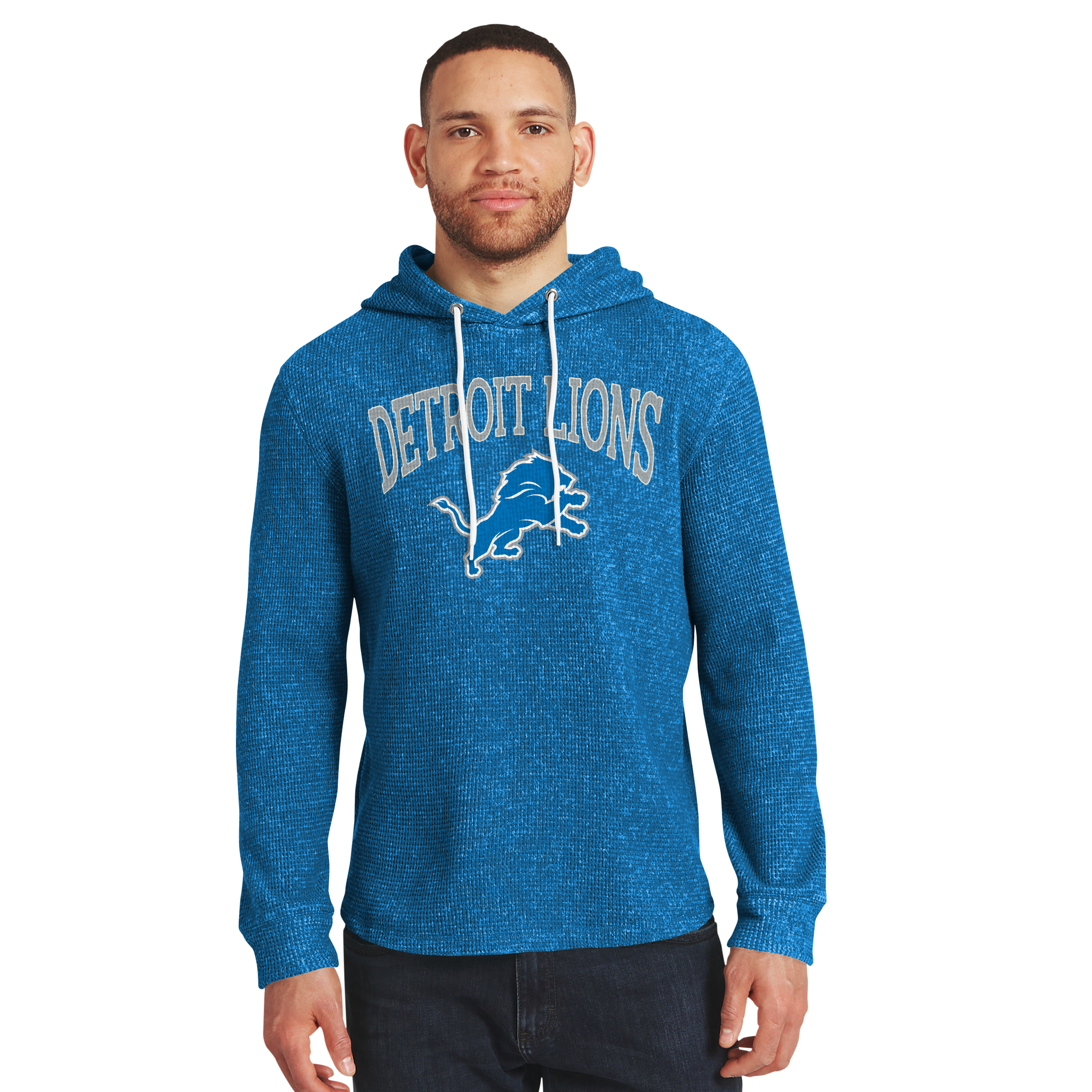 Men's Darius Rucker Collection by Fanatics Blue Detroit Lions Waffle Knit Hooded Tri-Blend Long Sleeve T-Shirt