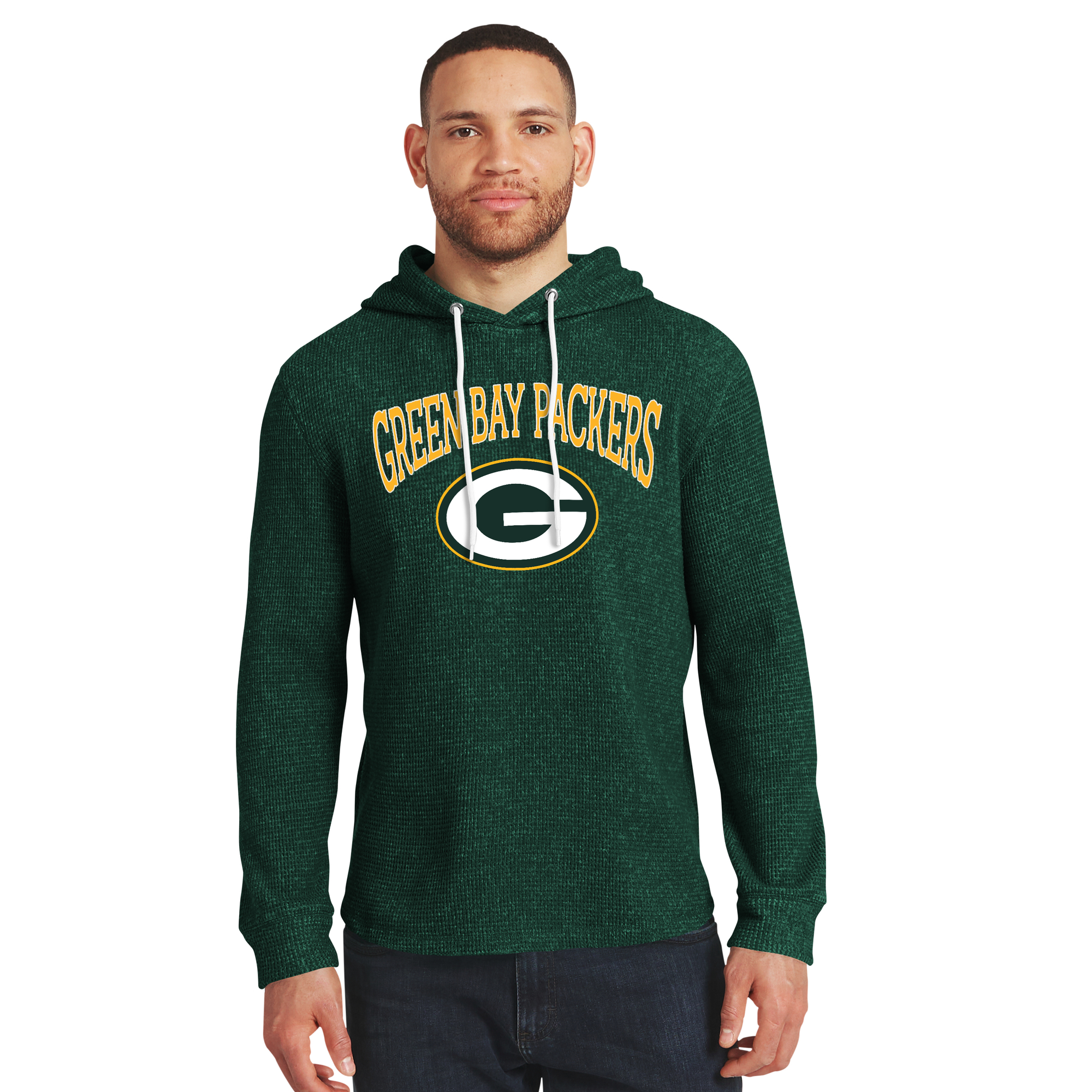 Darius Rucker Collection By Fanatics Men's Green Bay Packers Waffle Knit Hooded Tri-Blend Long-Sleeve Sweatshirt - Green