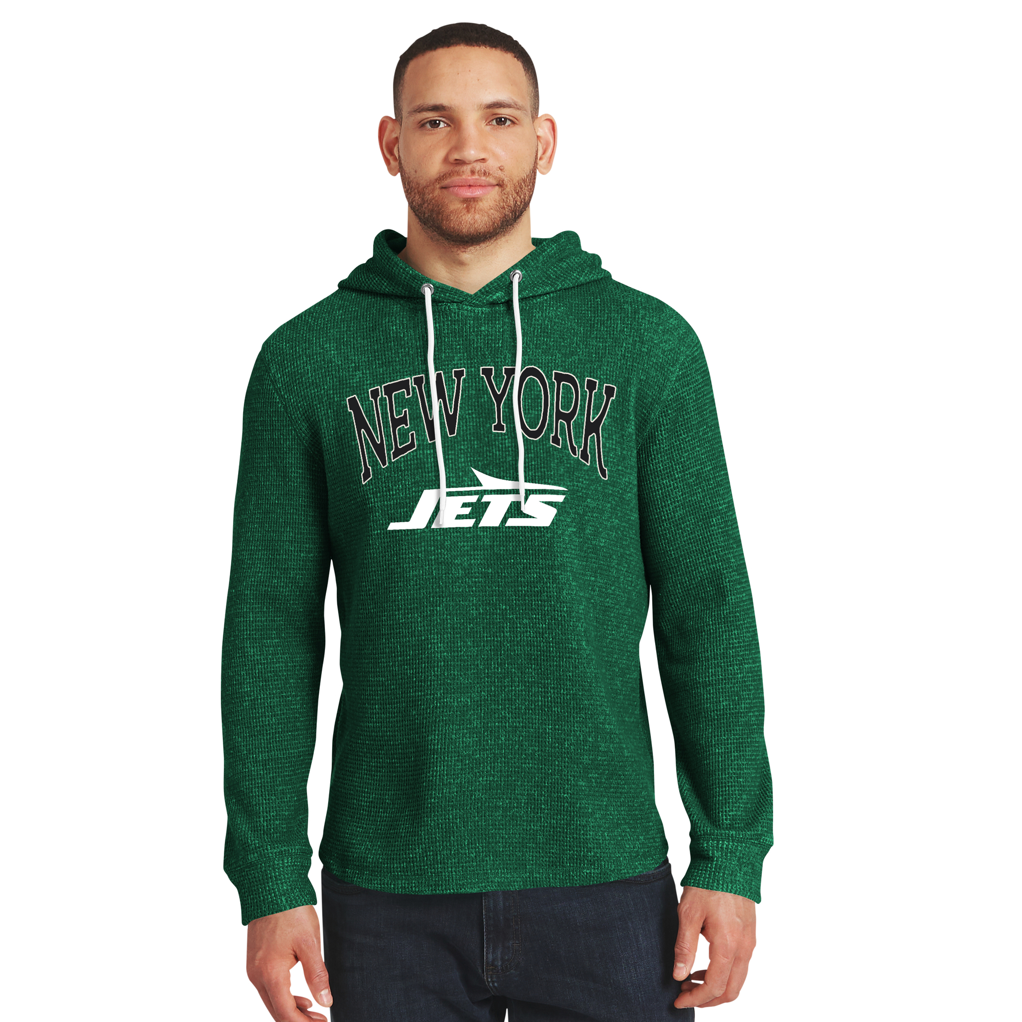 Men's Darius Rucker Collection by Fanatics Green New York Jets Waffle Knit Hooded Tri-Blend Long Sleeve T-Shirt