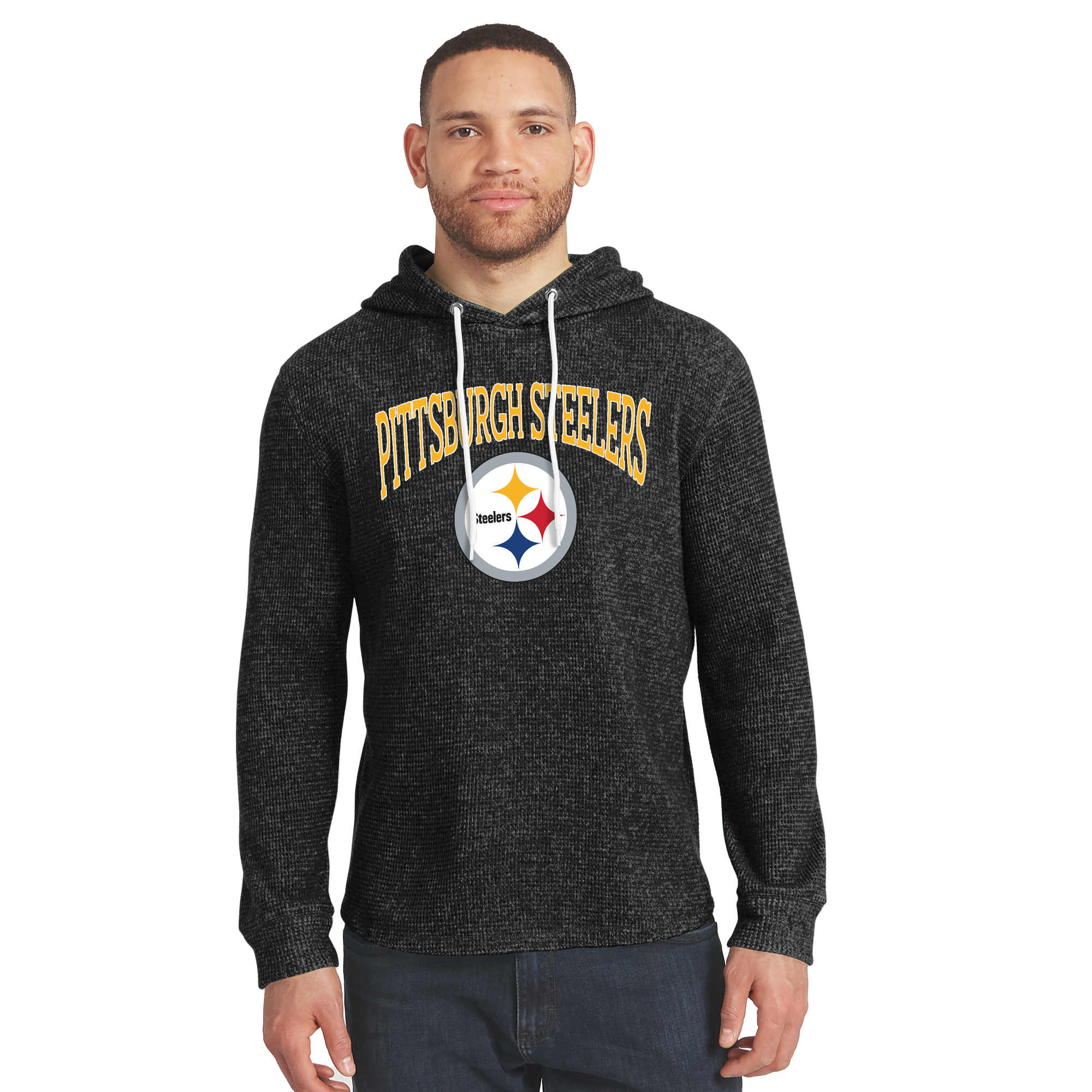 Darius Rucker Collection By Fanatics Men's Black Pittsburgh Steelers Waffle Knit Hooded Tri-Blend Long-Sleeve Sweatshirt - Black