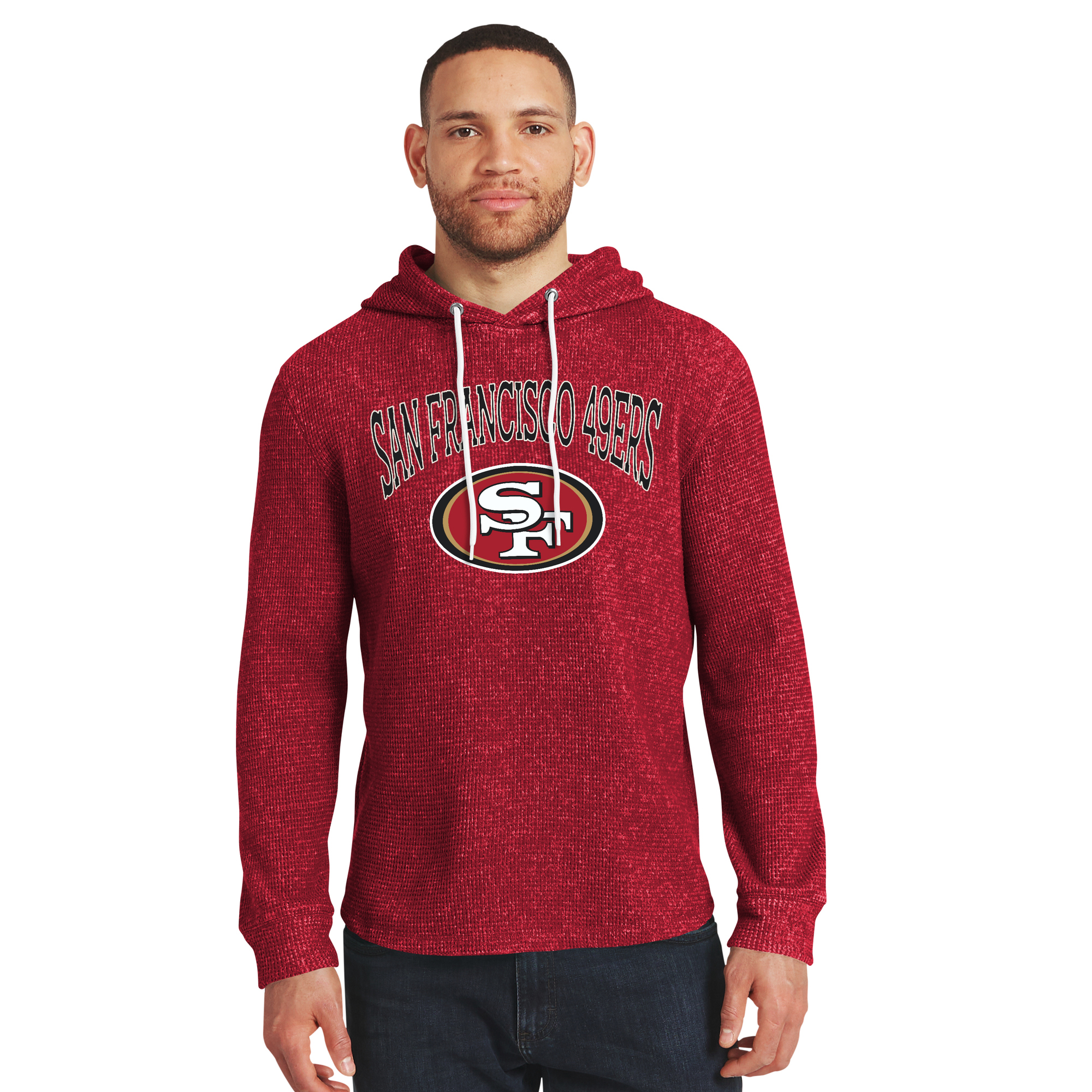 Darius Rucker Collection By Fanatics Men's Scarlet San Francisco 49ers Waffle Knit Hooded Tri-Blend Long-Sleeve Sweatshirt - Scarlet