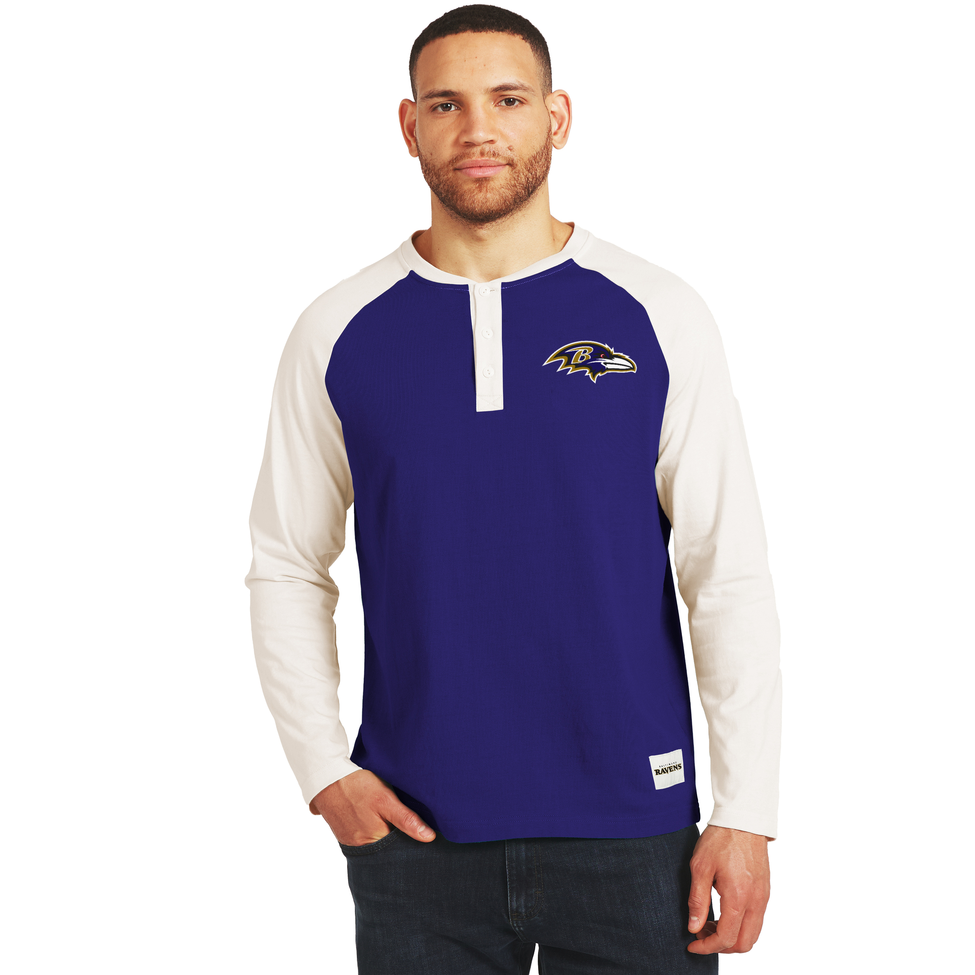Men's Darius Rucker Collection by Fanatics Purple/Cream Baltimore Ravens Henley Long Sleeve T-Shirt