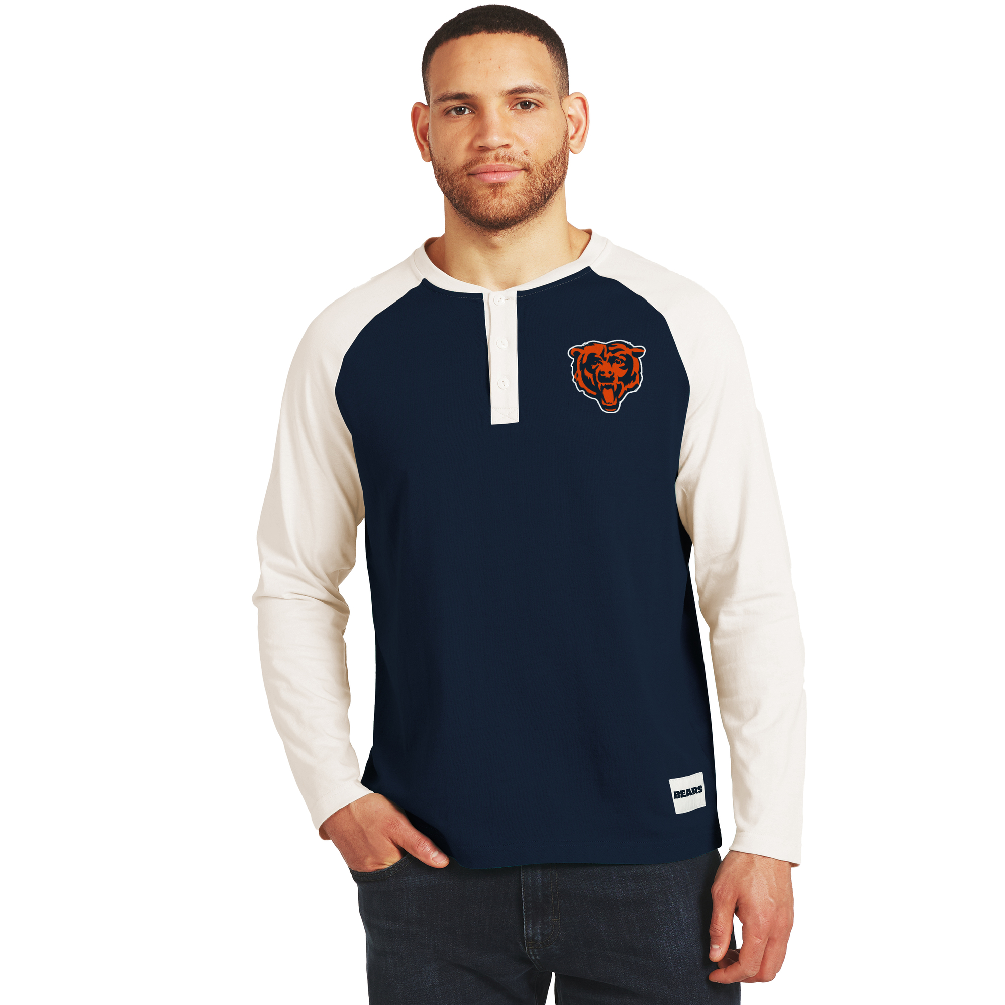 Darius Rucker Collection By Fanatics Men's Navy/Cream Chicago Bears Henley Long-Sleeve T-Shirt - Navy, Cream