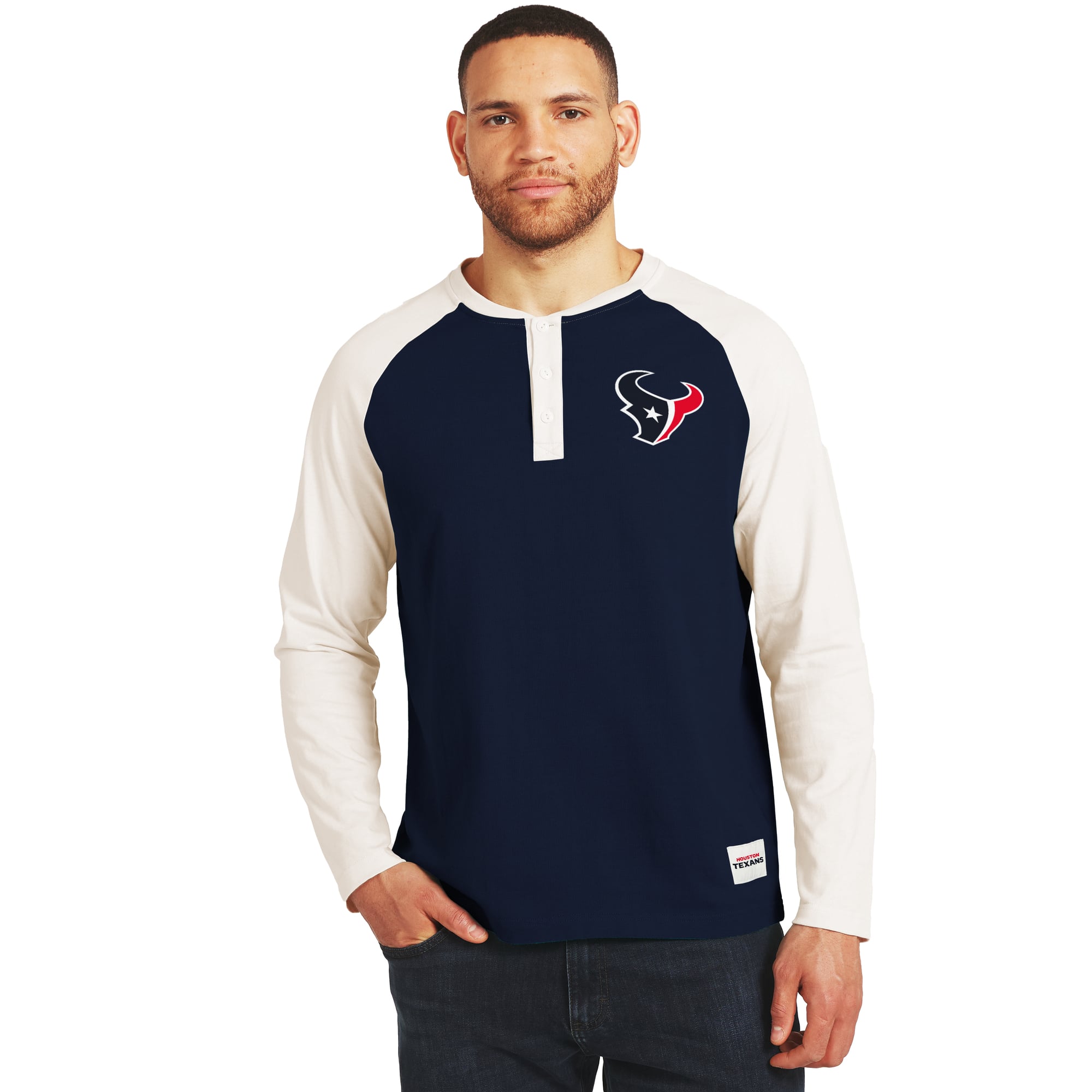 Men’s Darius Rucker Collection by Fanatics Navy/White Houston Texans Henley Long Sleeve T-Shirt