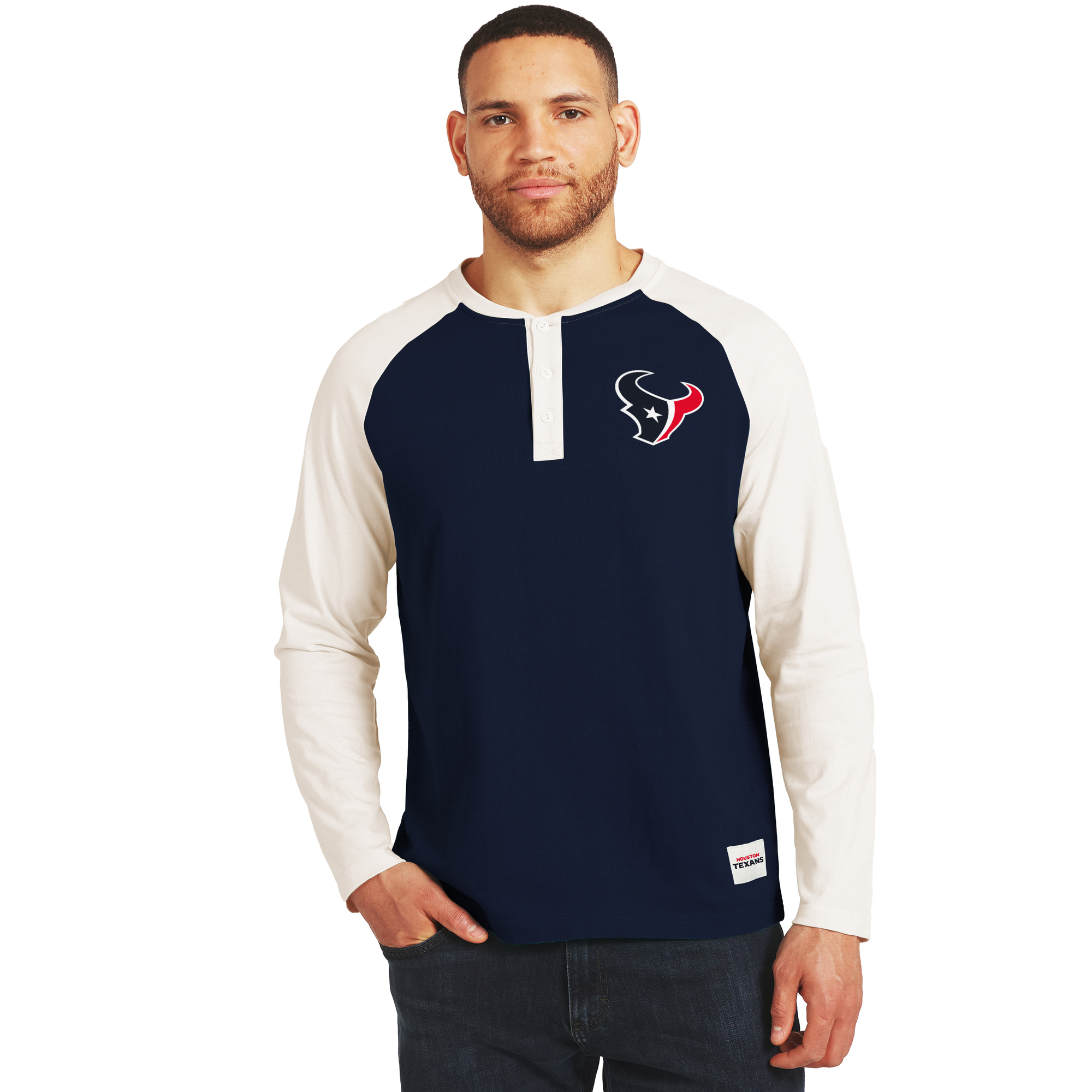 Men's Darius Rucker Collection by Fanatics Navy/Cream Houston Texans Henley Long Sleeve T-Shirt
