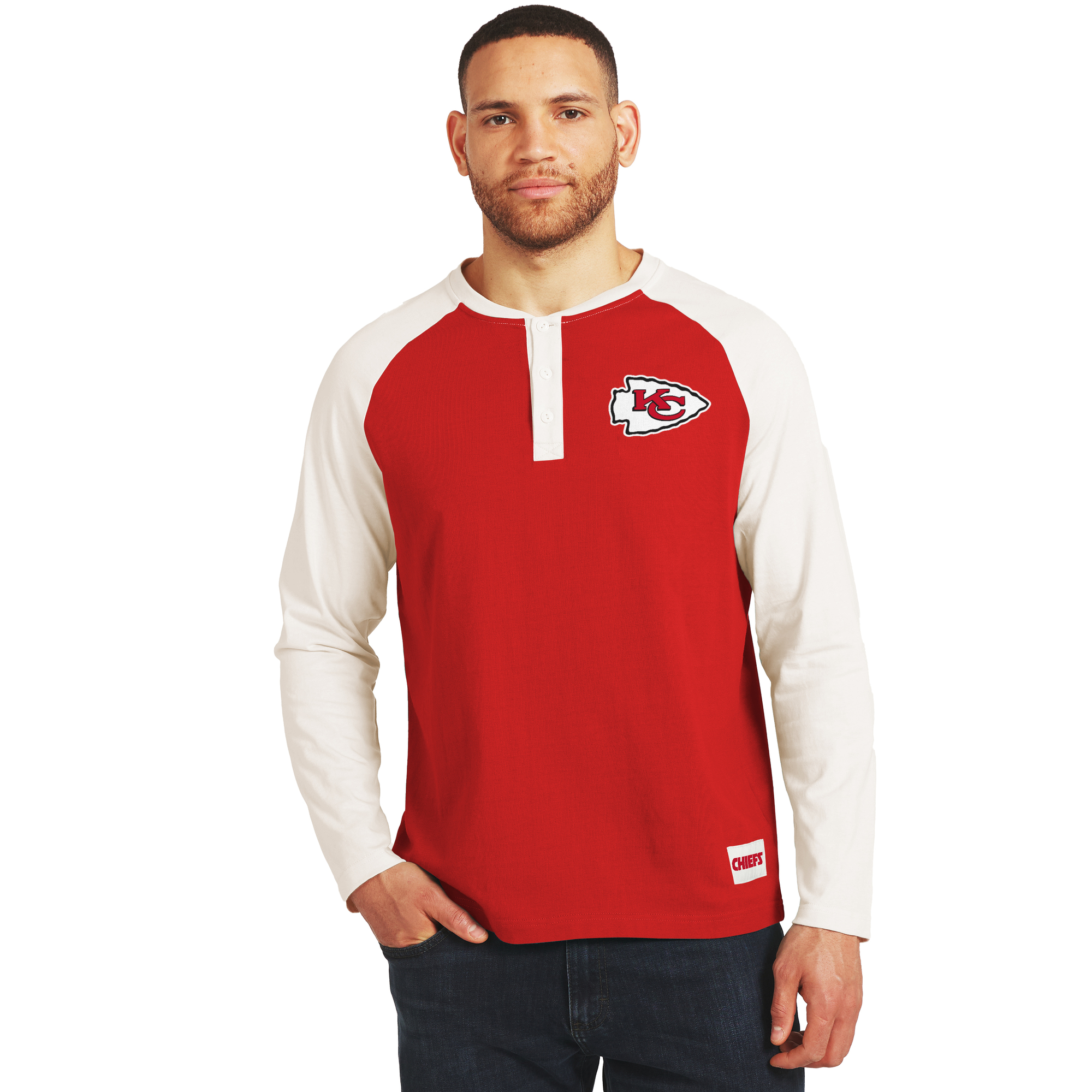 Darius Rucker Collection By Fanatics Men's Red/Cream Kansas City Chiefs Henley Long-Sleeve T-Shirt - Red, Cream