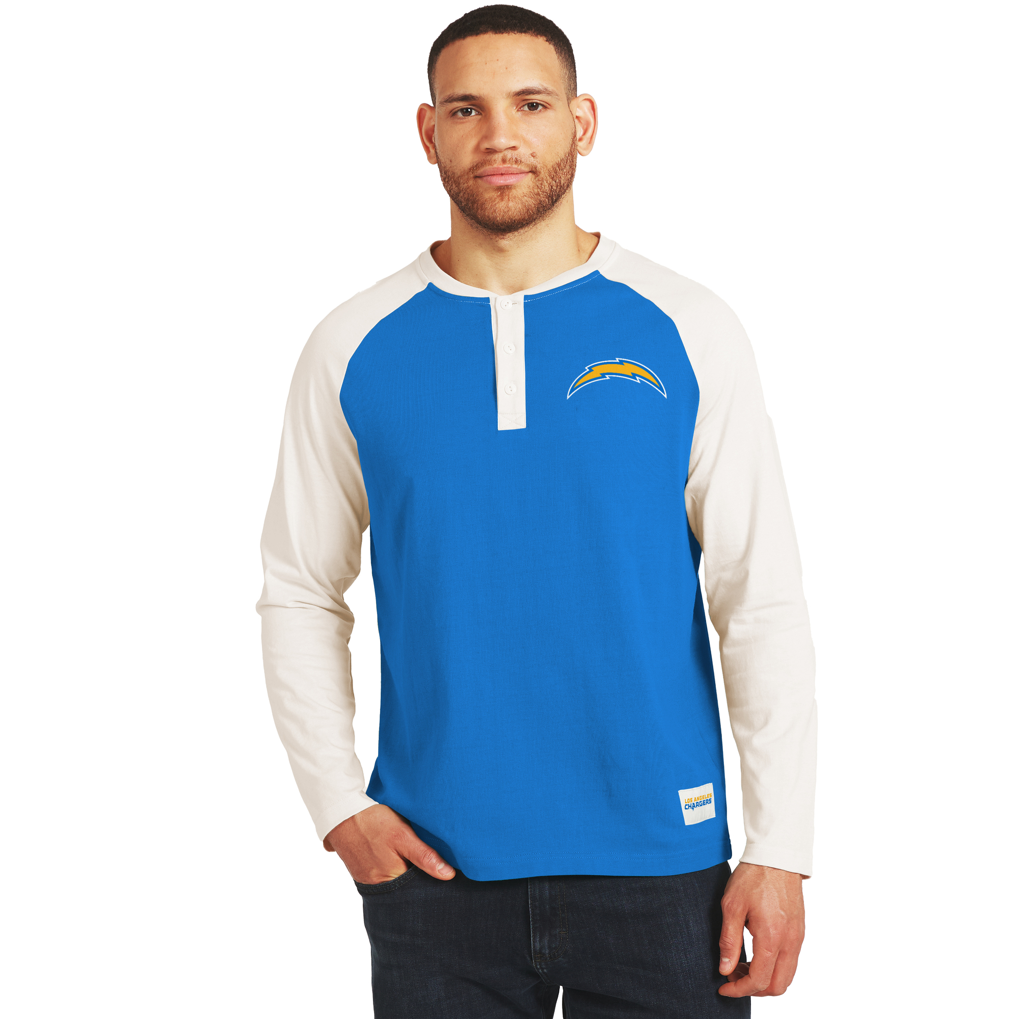 Men's Darius Rucker Collection by Fanatics Powder Blue/Cream Los Angeles Chargers Henley Long Sleeve T-Shirt