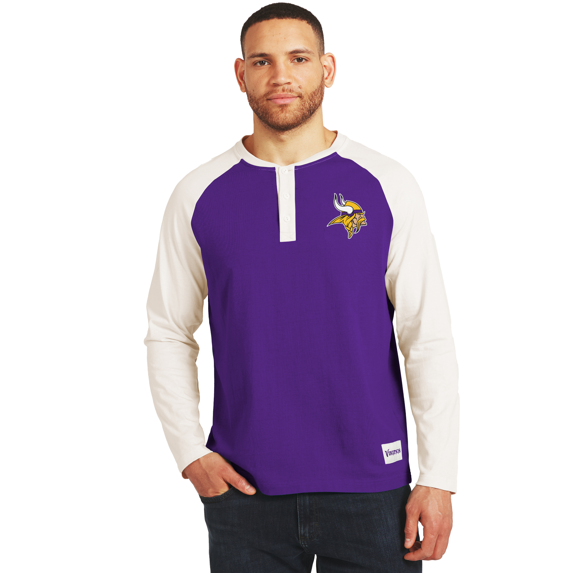 Men's Darius Rucker Collection by Fanatics Purple/Cream Minnesota Vikings Henley Long Sleeve T-Shirt