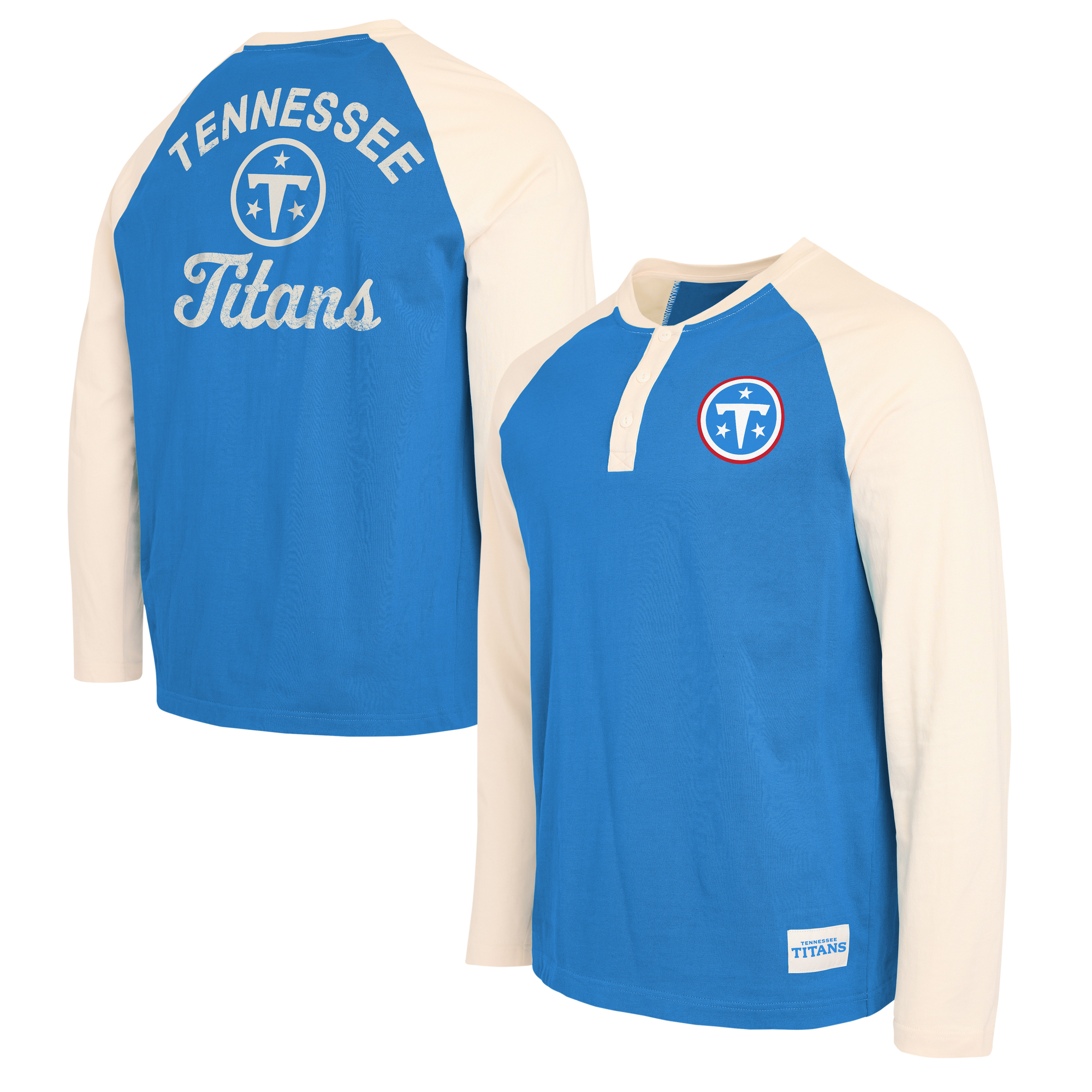 Men's Darius Rucker Collection by Fanatics Light Blue/Cream Tennessee Titans Henley Long Sleeve T-Shirt