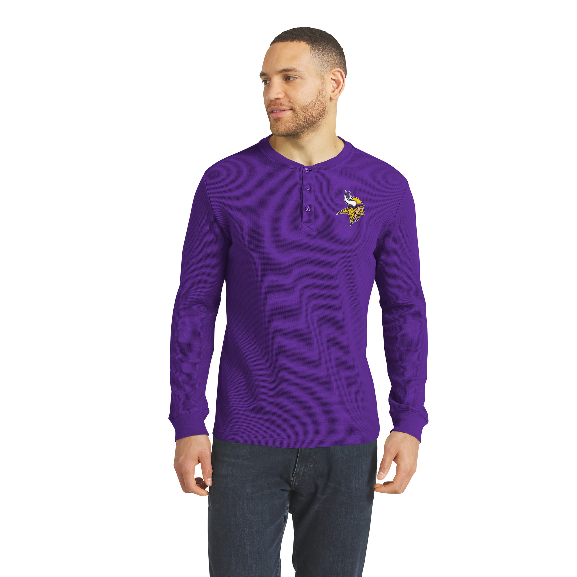 Men's Darius Rucker Collection by Fanatics Purple Minnesota Vikings Waffle-Knit Henley Long Sleeve T-Shirt