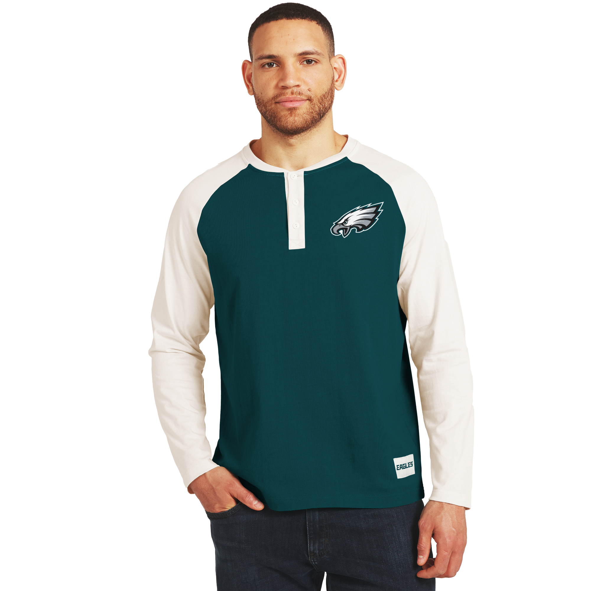 Men's Darius Rucker Collection by Fanatics Midnight Green/Cream Philadelphia Eagles Henley Long Sleeve T-Shirt
