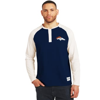 Men's Darius Rucker Collection by Fanatics Navy/Cream Denver Broncos Henley Long Sleeve T-Shirt