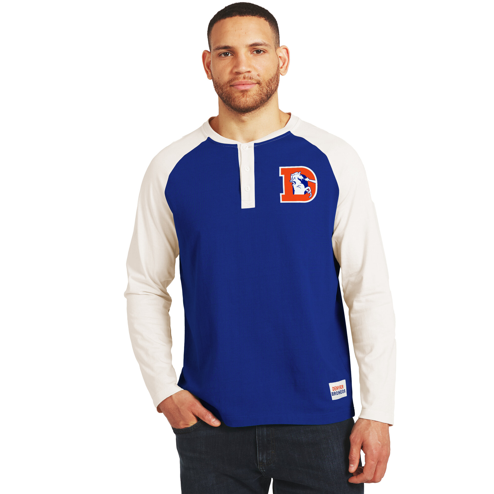 Darius Rucker Collection By Fanatics Men's Navy/Cream Denver Broncos Henley Long-Sleeve T-Shirt - Navy, Cream