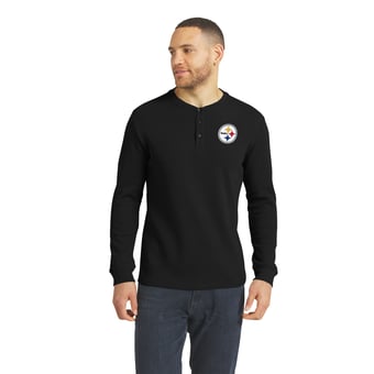 Men's Darius Rucker Collection by Fanatics  Black Pittsburgh Steelers Waffle-Knit Henley Long Sleeve T-Shirt