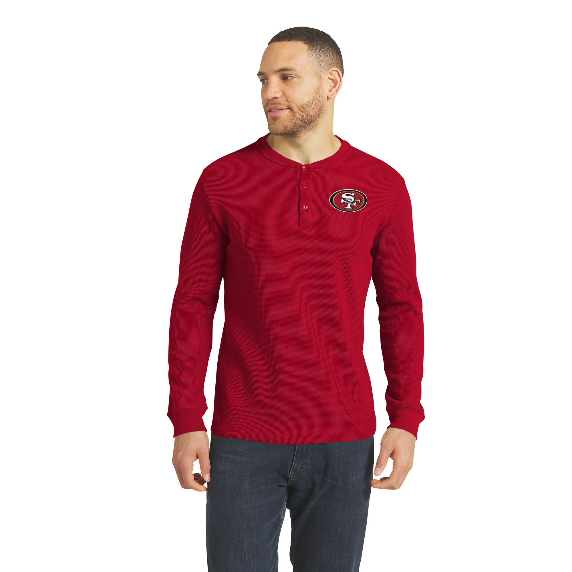 Darius Rucker Collection By Fanatics Men's Scarlet San Francisco 49ers Waffle-Knit Henley Long-Sleeve T-Shirt - Scarlet