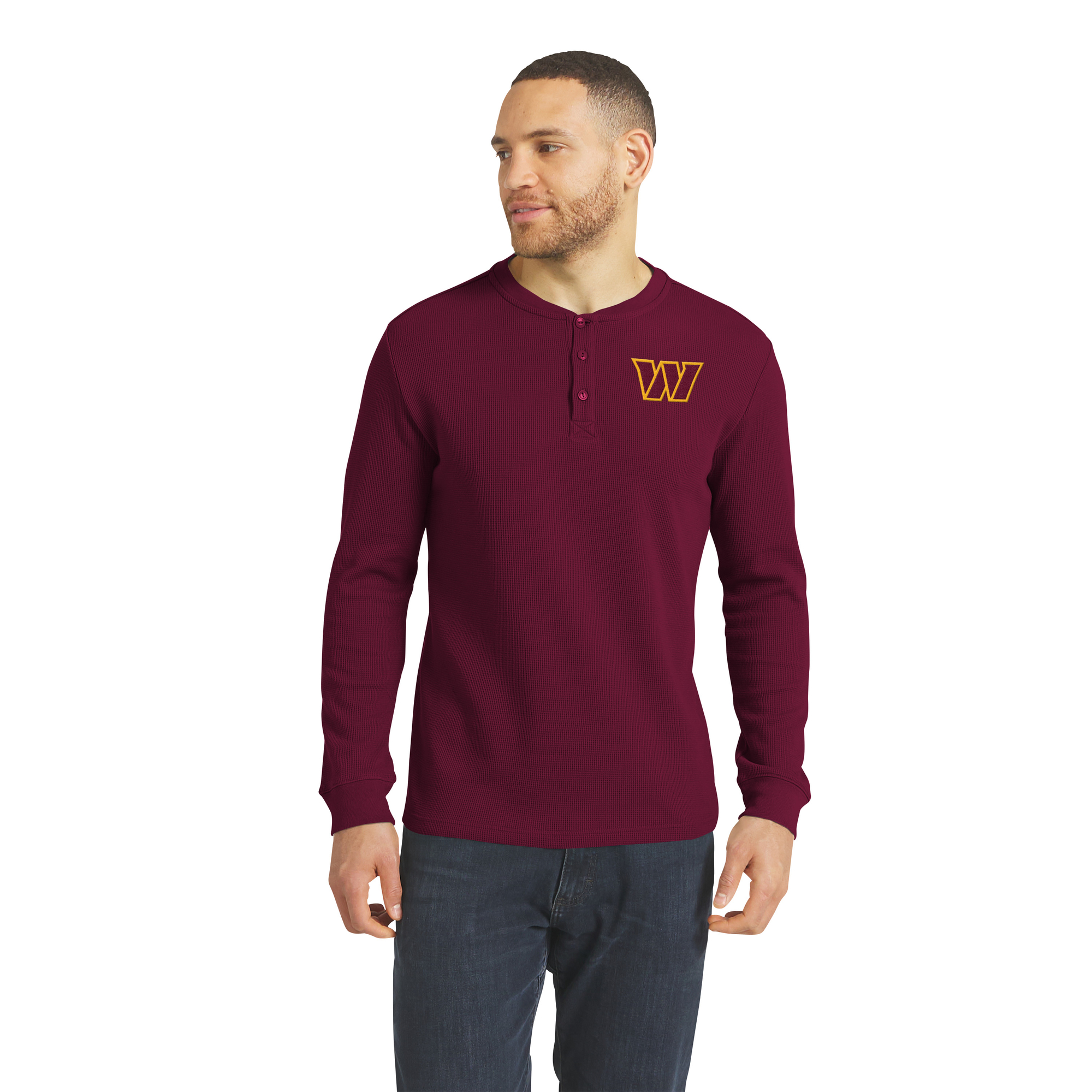 Men's Darius Rucker Collection by Fanatics Burgundy Washington Commanders Waffle-Knit Henley Long Sleeve T-Shirt