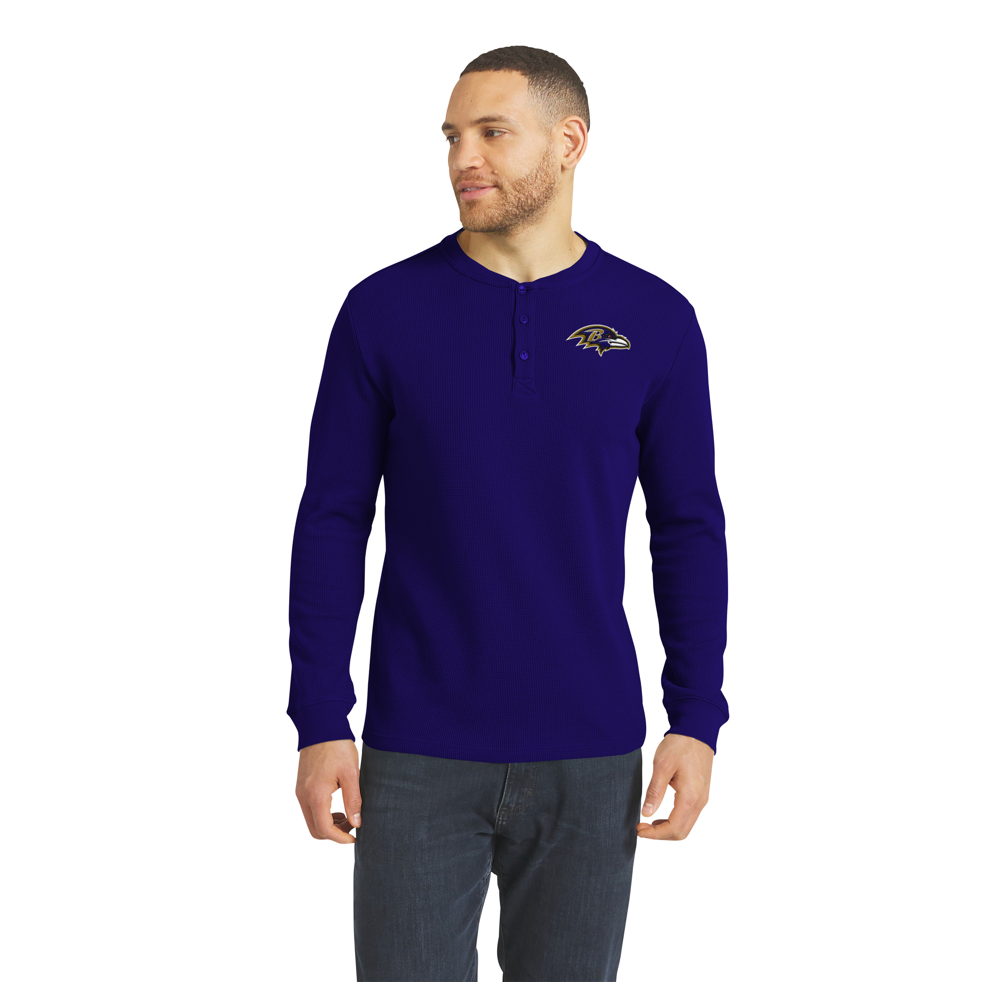 Men's Darius Rucker Collection by Fanatics Purple Baltimore Ravens Waffle-Knit Henley Long Sleeve T-Shirt