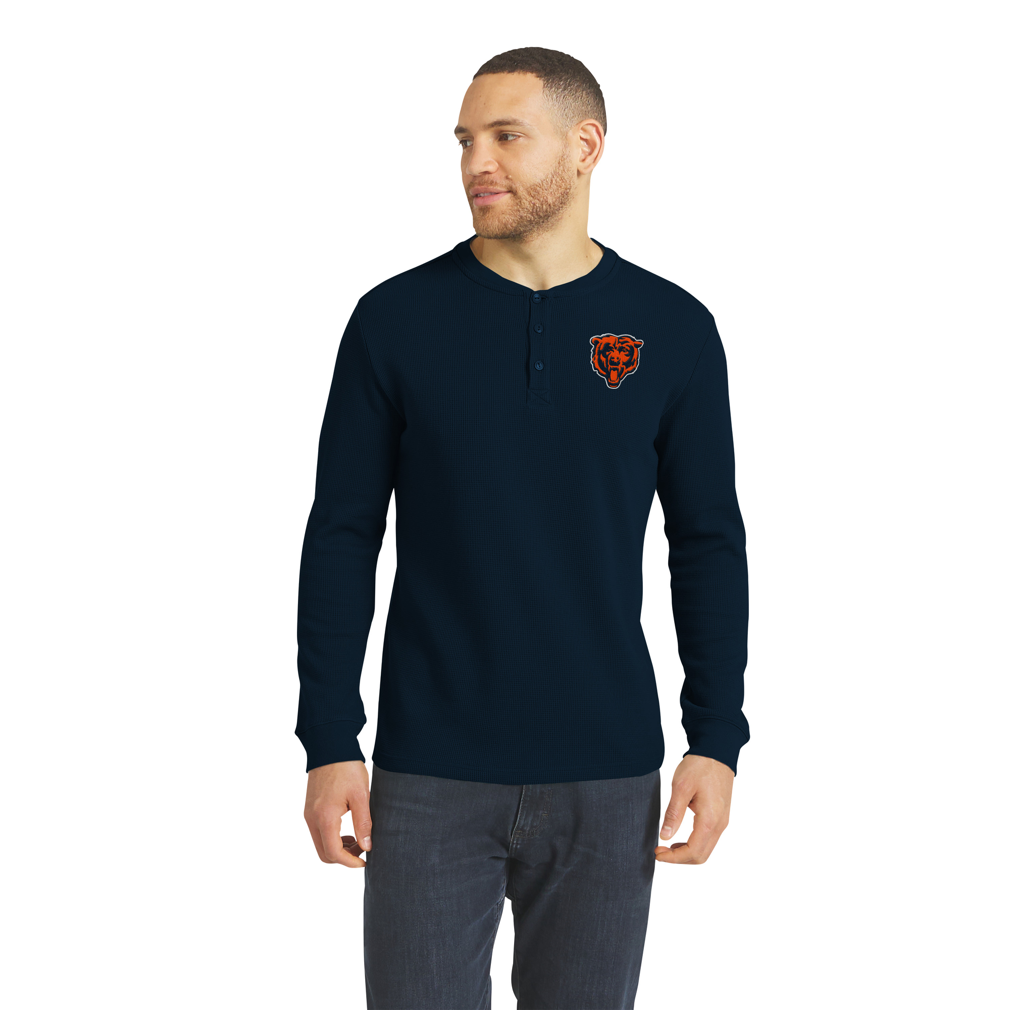 Darius Rucker Collection By Fanatics Men's Navy Chicago Bears Waffle-Knit Henley Long-Sleeve T-Shirt - Navy