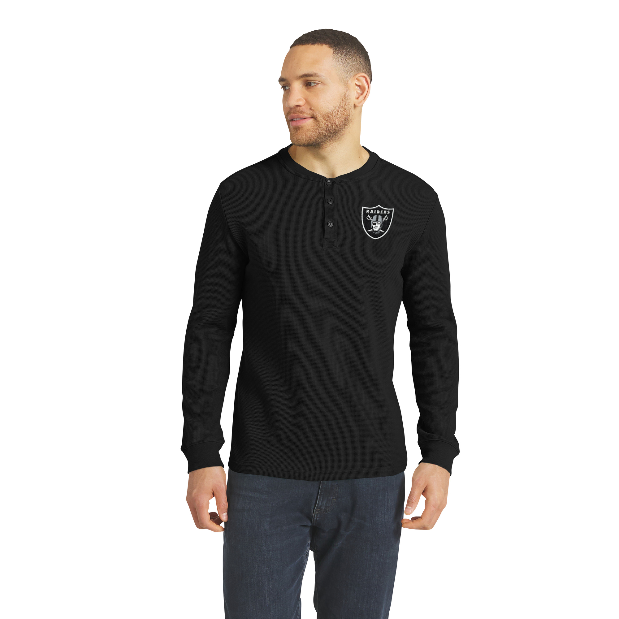Men's Darius Rucker Collection by Fanatics Black Las Vegas Raiders Waffle-Knit Henley Long Sleeve T-Shirt