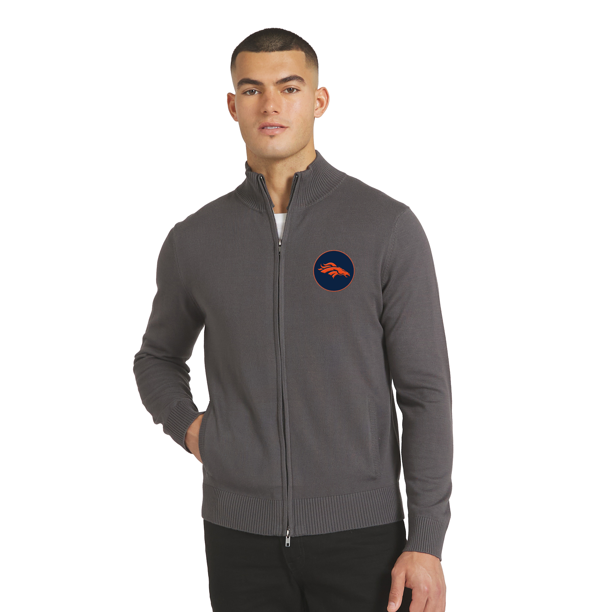 Men's J. Palmer Charcoal Denver Broncos All-Season Full-Zip Sweater