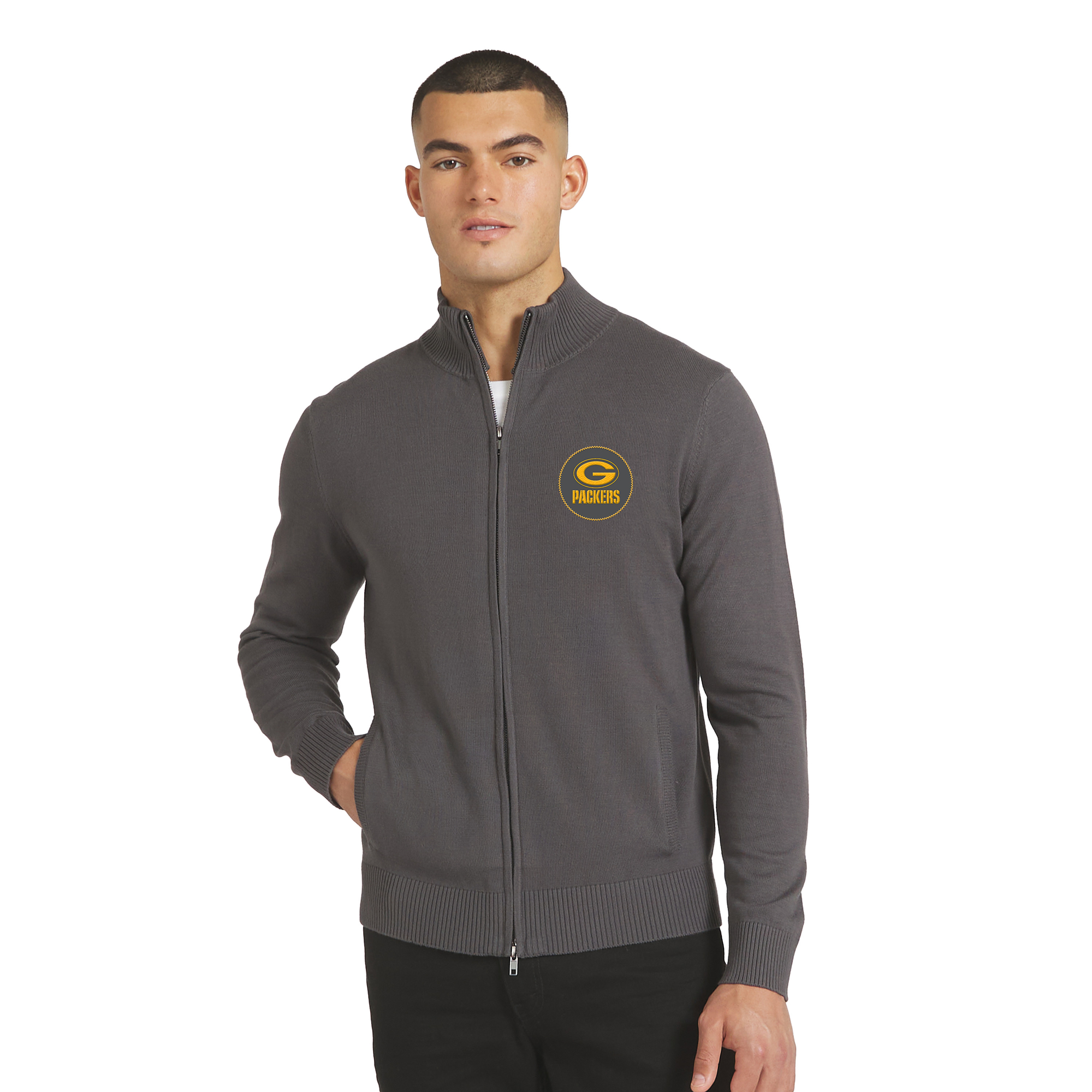 Men's J. Palmer Charcoal Green Bay Packers All-Season Full-Zip Sweater