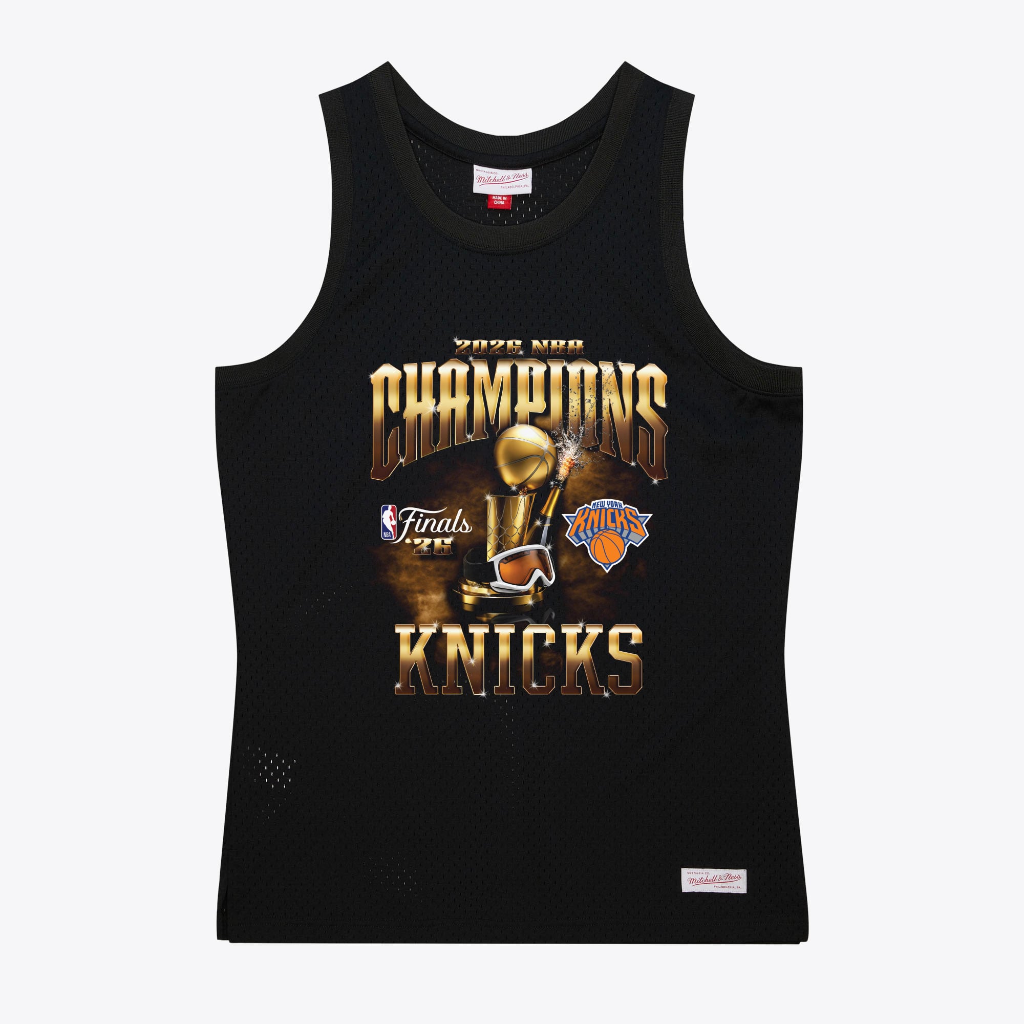 Men’s Mitchell & Ness Black New York Knicks 2026 NBA Finals Champions Mesh Tank Top Men’s Mitchell & Ness Black New York Knicks 2026 NBA Finals Champions Mesh Tank Top