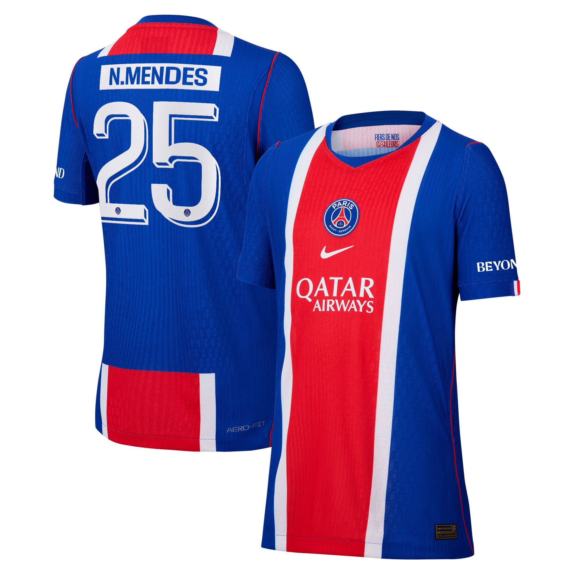Maillot Domicile Match PSG Nike Aero-FIT 26/27 - Enfant - Flocage Coupe N. Mendes 25