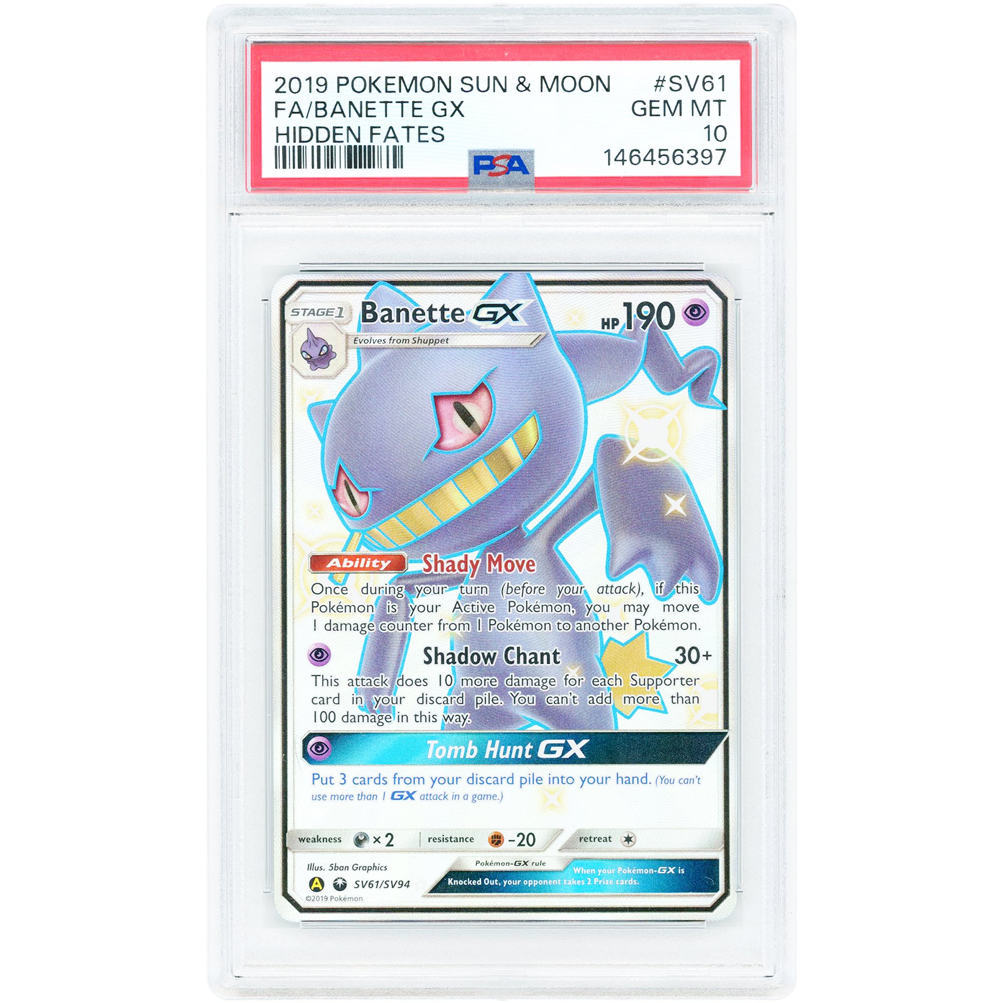 Banette GX 2019 Pokemon Hidden Fates Shiny Vault Shiny Holo Rare #SV61 PSA Authenticated 10 Card
