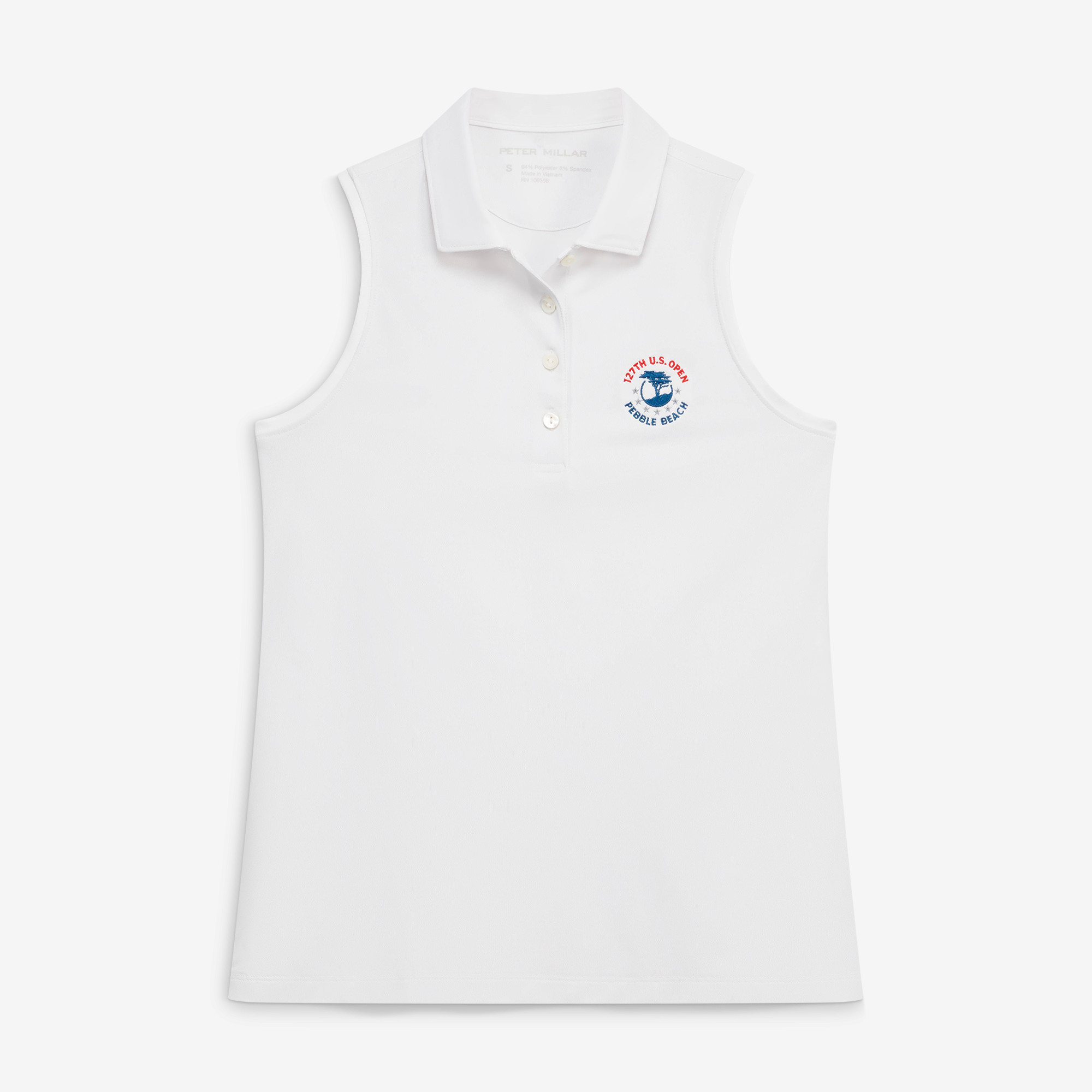 Women’s 2027 U.S. Open Peter Millar White Tee It Up Banded Sport Mesh Sleeveless Polo