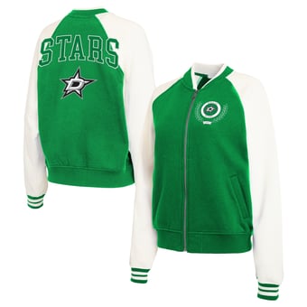 Women's WEAR by Erin Andrews Kelly Green/White Dallas Stars Fleece Varsity Full-Zip Jacket