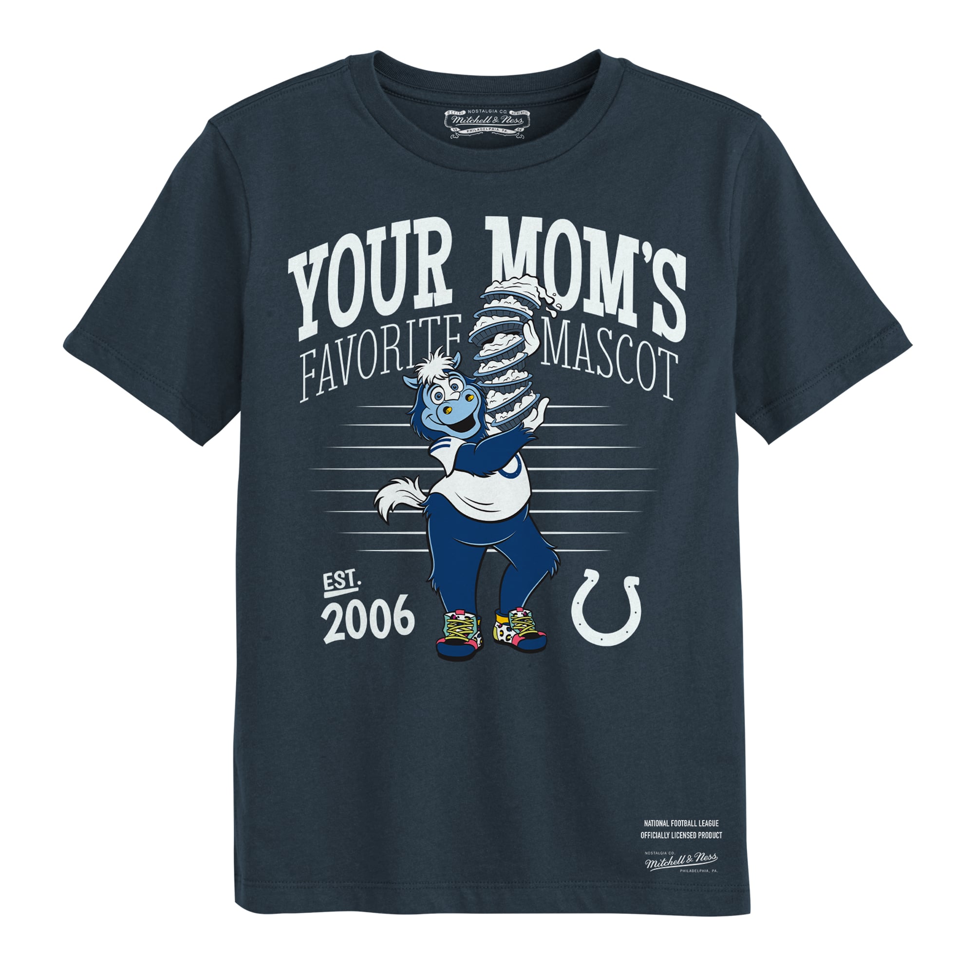 T-shirt Mitchell & Ness Charcoal Indianapolis Colts Mascot Pie Stack pour enfants d'âge préscolaire