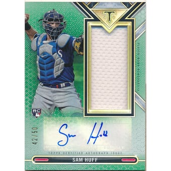 2021 Topps Triple Threads Single Jumbo Relic Autographs Emerald #ASJRSH Sam Huff