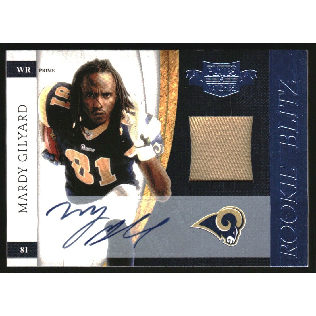 2010 Panini Plates and Patches Rookie Blitz Autograph Materials #26 Mardy Gilyard. rookie card picture