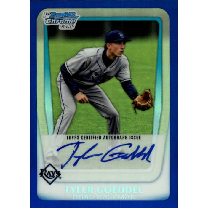 2011 Bowman Chrome Draft Prospect Autographs Blue Refractors #TG Tyler Goeddel. rookie card picture
