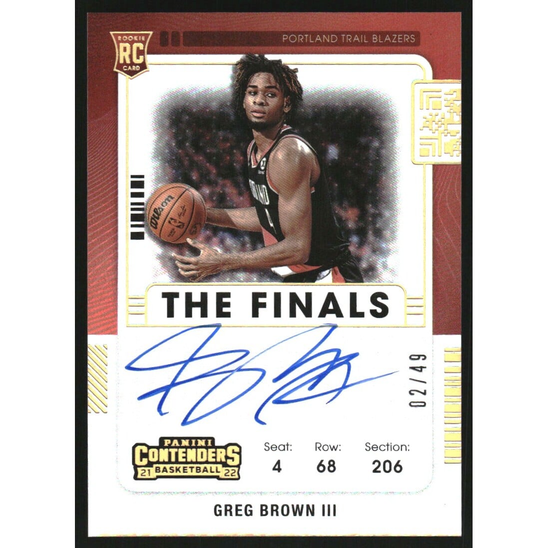 2021-22 Panini Contenders The Finals Ticket #136 Greg Brown III AU. rookie card picture