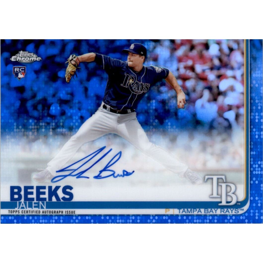2019 Topps Chrome Rookie Autographs Blue Refractors #RAJBE Jalen Beeks. rookie card picture