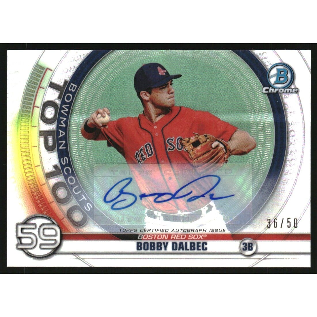 2020 Bowman Chrome Scouts Top 100 Autographs #BTP59 Bobby Dalbec. rookie card picture