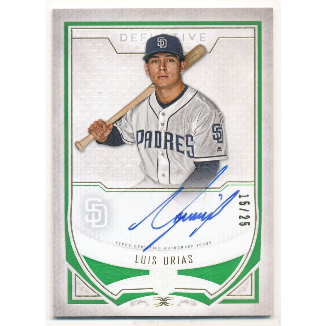 2019 Topps Definitive Collection Rookie Autographs Green #DRALU Luis Urias. rookie card picture