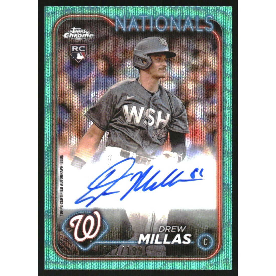 2024 Topps Chrome Rookie Autographs Aqua Wave Refractors #RADM Drew Millas. rookie card picture
