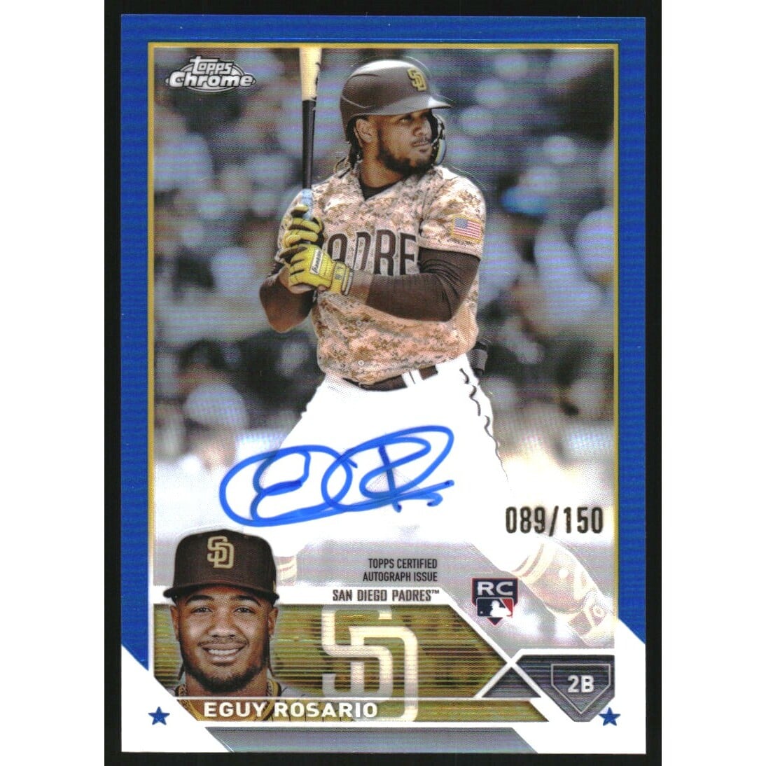 2023 Topps Chrome Rookie Autographs Blue Refractors #RAER Eguy Rosario. rookie card picture