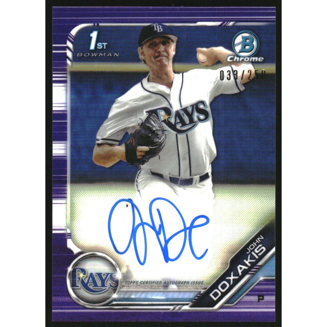 2019 Bowman Chrome Draft Autographs Purple Refractors #CDAJD John Doxakis. rookie card picture